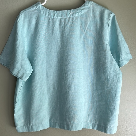 Orvis 100% Linen Shell Button Front Top Short Sleeves Green Size M 10-12 - Picture 2 of 4